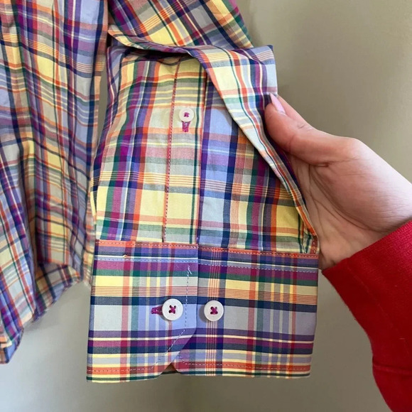 Alan Flusser Mens Multicolor Button Up Shirt XL Classic Plaid Cotton Long Sleeve - Picture 6 of 11